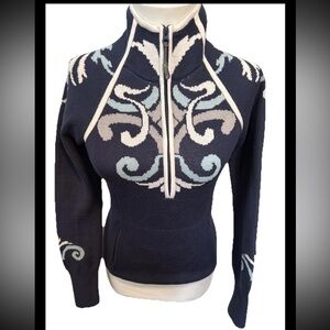 Athleta Women's Sweater Blue Half Zip Size Knit Printed XS Front Pockets